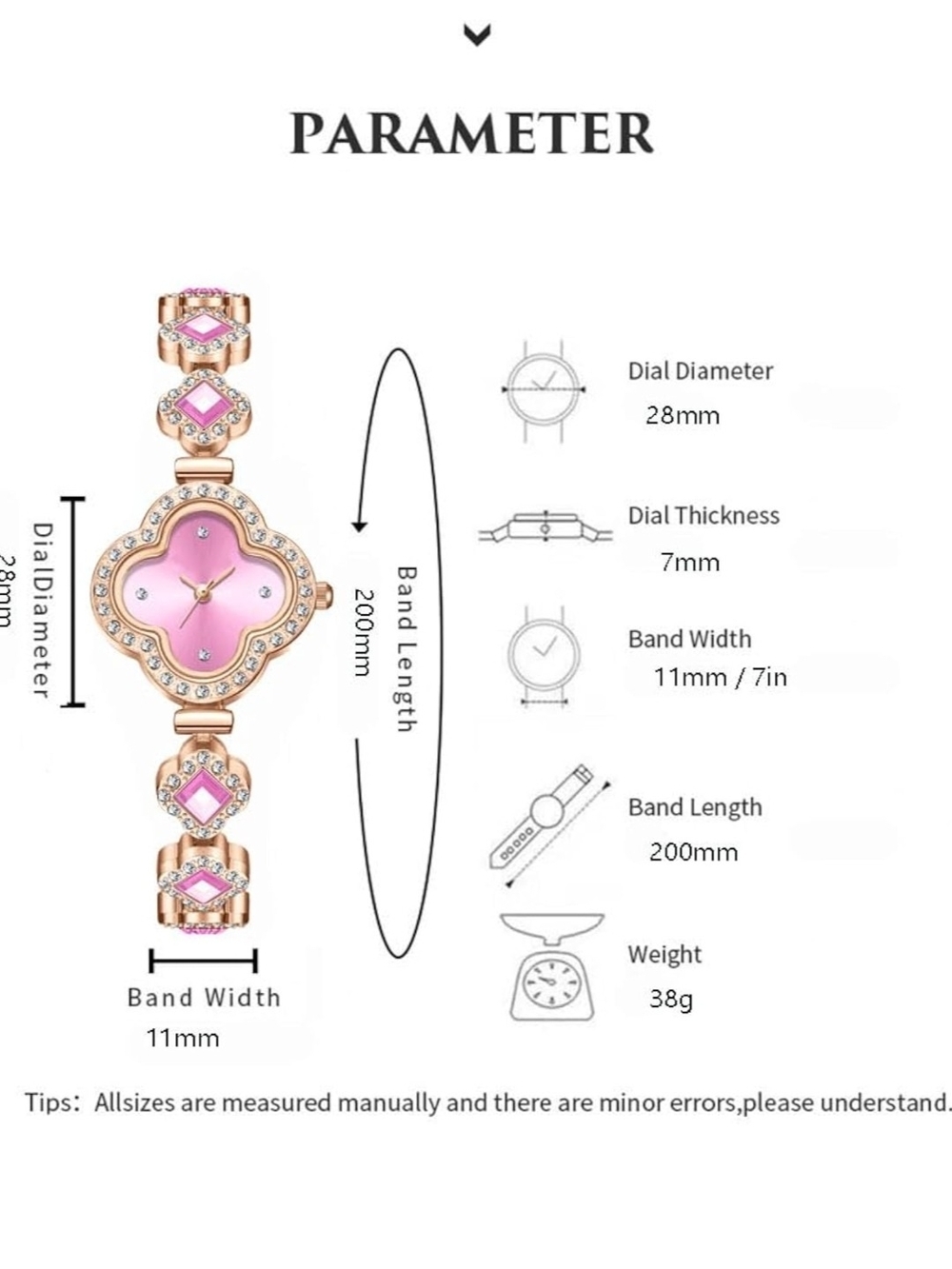 Elegant Pink Clover Face Bracelet Watch - Women's Jewelry - Picture 4 of 6